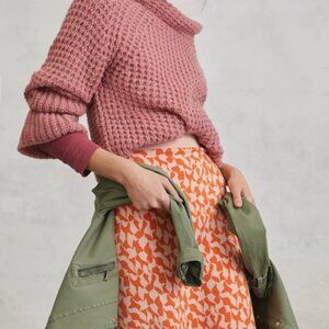 Maeve Orange and White Midi Skirt